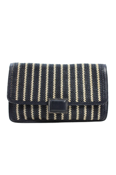 Marc By Marc Jacobs Womens Leather Trim Woven Shoulder Handbag Navy Blue White