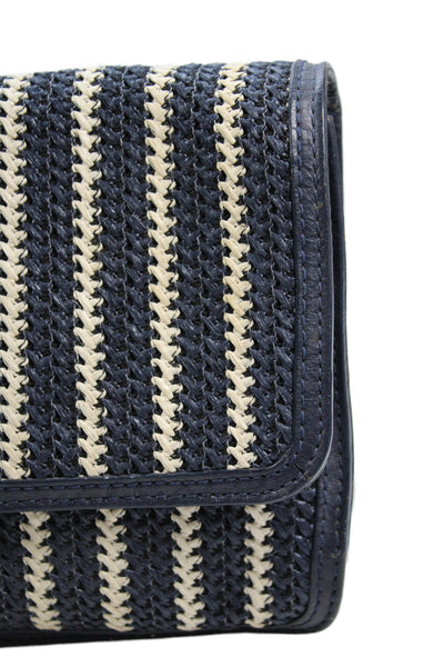 Marc By Marc Jacobs Womens Leather Trim Woven Shoulder Handbag Navy Blue White