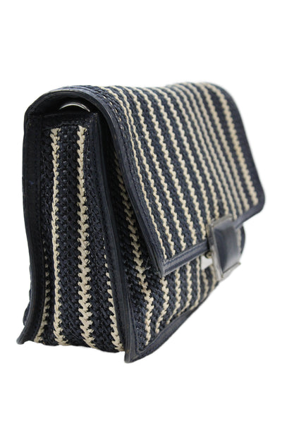 Marc By Marc Jacobs Womens Leather Trim Woven Shoulder Handbag Navy Blue White