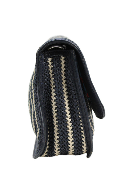 Marc By Marc Jacobs Womens Leather Trim Woven Shoulder Handbag Navy Blue White
