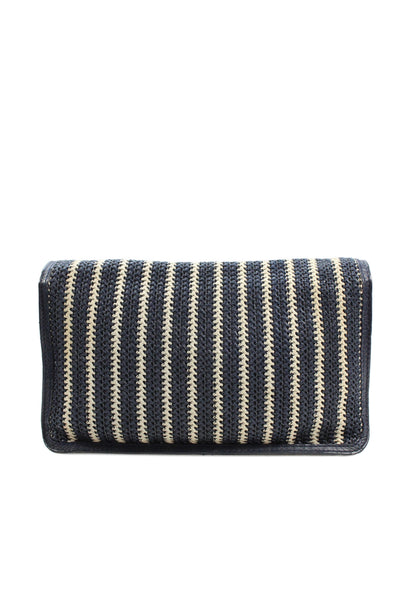 Marc By Marc Jacobs Womens Leather Trim Woven Shoulder Handbag Navy Blue White