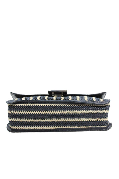 Marc By Marc Jacobs Womens Leather Trim Woven Shoulder Handbag Navy Blue White