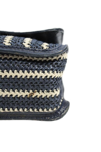 Marc By Marc Jacobs Womens Leather Trim Woven Shoulder Handbag Navy Blue White