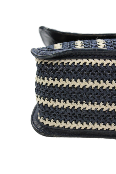 Marc By Marc Jacobs Womens Leather Trim Woven Shoulder Handbag Navy Blue White