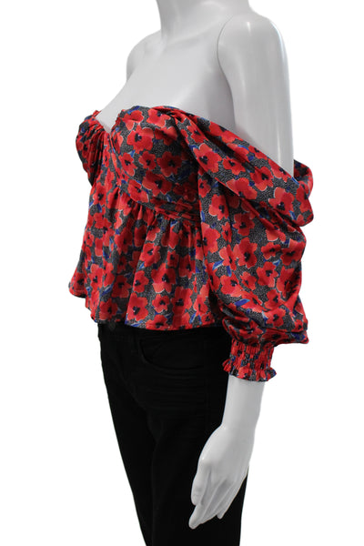 House of Harlow 1960 Womens Cropped Floral Long Sleeve Blouse Red Size XS
