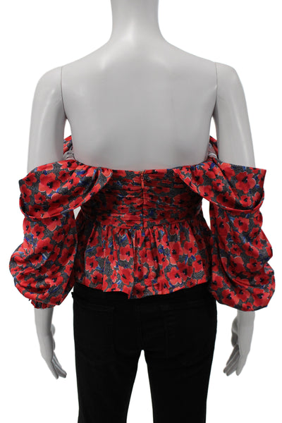 House of Harlow 1960 Womens Cropped Floral Long Sleeve Blouse Red Size XS