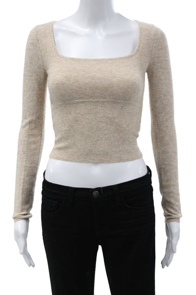 Wilfred Women Pullover Sweater Square Neck Long Sleeve Beige Size S