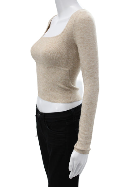 Wilfred Women Pullover Sweater Square Neck Long Sleeve Beige Size S