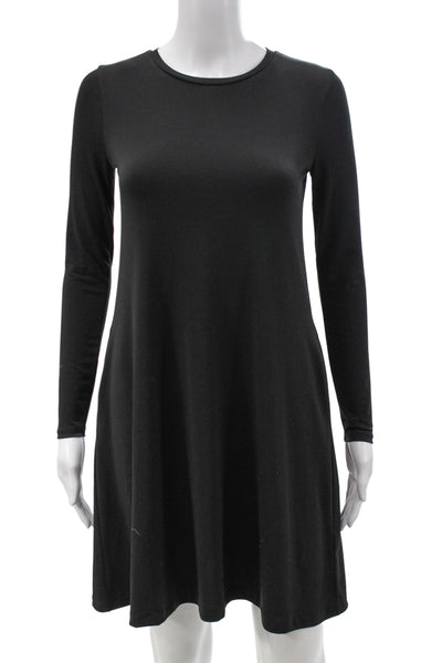 J Crew Women Shift T-Shirt Dress Black Long Sleeve Crew Neck Size 2XS