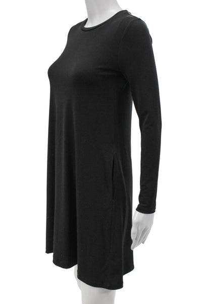 J Crew Women Shift T-Shirt Dress Black Long Sleeve Crew Neck Size 2XS