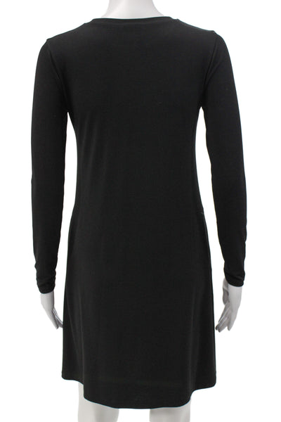 J Crew Women Shift T-Shirt Dress Black Long Sleeve Crew Neck Size 2XS
