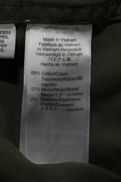J Crew Women Cropped Chino Pants Army Green Button Solid Stretch Size 28