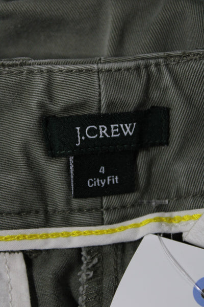 J Crew Unisex Green Chino Shorts 100% Cotton Solid Button Size 4