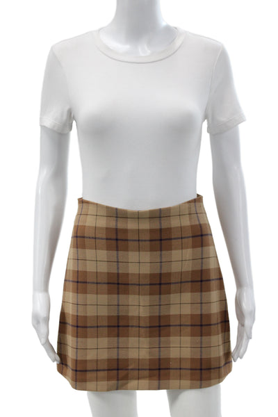 Wilfred Womens A-Line Mini Skirt Beige Plaid Size 2