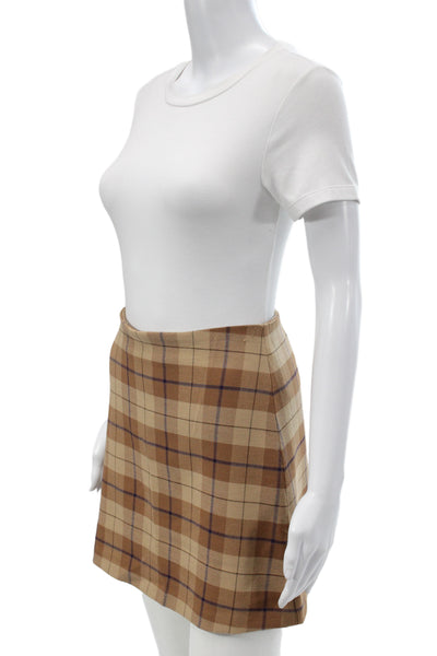 Wilfred Womens A-Line Mini Skirt Beige Plaid Size 2
