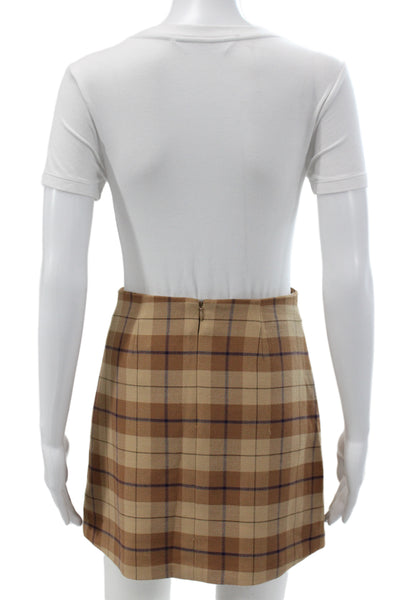Wilfred Womens A-Line Mini Skirt Beige Plaid Size 2