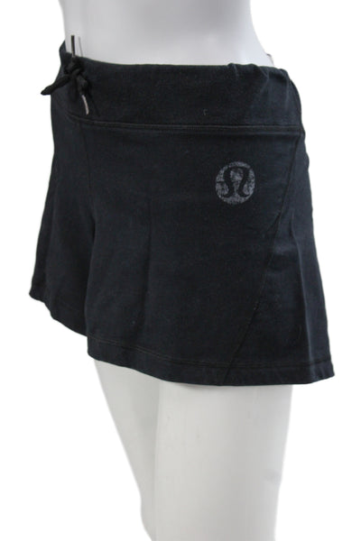 Lululemon Womens Athletic Black Drawstring Shorts 92% Cotton 8% Lycra Size 12