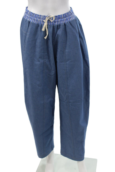 Proche Women Harem Pants Blue Cotton Polyester Drawstring Size M