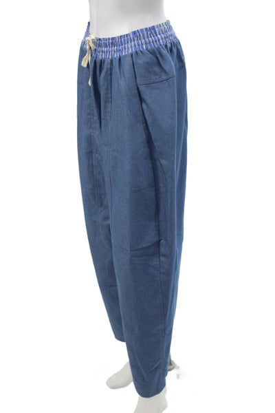 Proche Women Harem Pants Blue Cotton Polyester Drawstring Size M