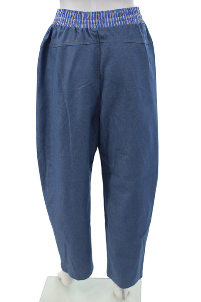 Proche Women Harem Pants Blue Cotton Polyester Drawstring Size M