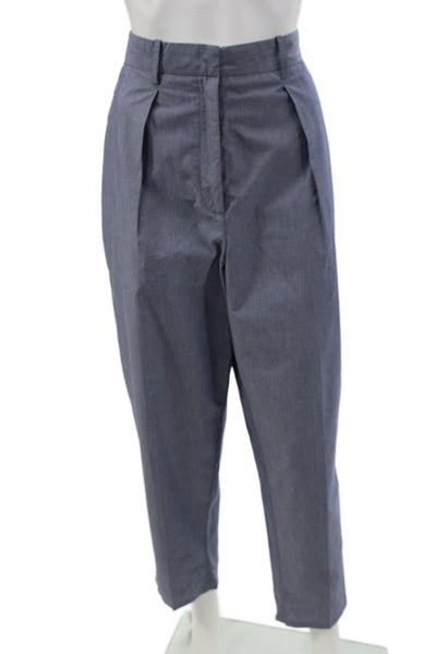 Grammar Womens Ankle Pants Blue Organic Cotton Button Solid Classic Size 4