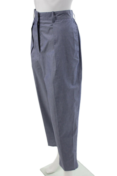 Grammar Womens Ankle Pants Blue Organic Cotton Button Solid Classic Size 4