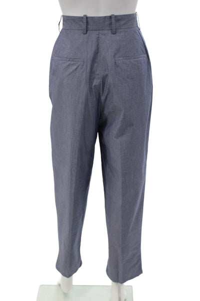 Grammar Womens Ankle Pants Blue Organic Cotton Button Solid Classic Size 4