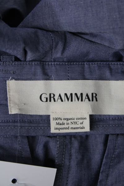 Grammar Womens Ankle Pants Blue Organic Cotton Button Solid Classic Size 4