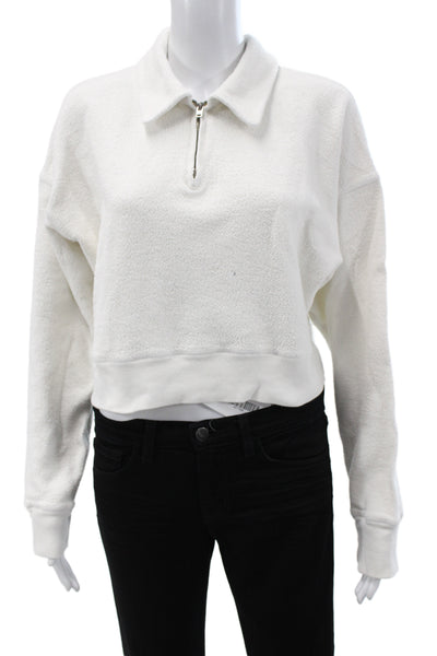 Re/Done Women Pullover Collared White Cotton Long Sleeve Size M