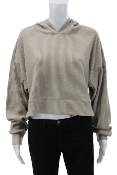 Alo Womens Pullover Hoodie Striped Beige Crew Neck Long Sleeve Size M