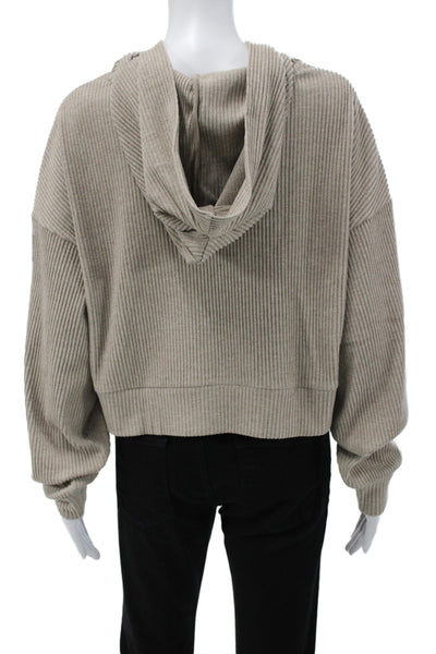 Alo Womens Pullover Hoodie Striped Beige Crew Neck Long Sleeve Size M