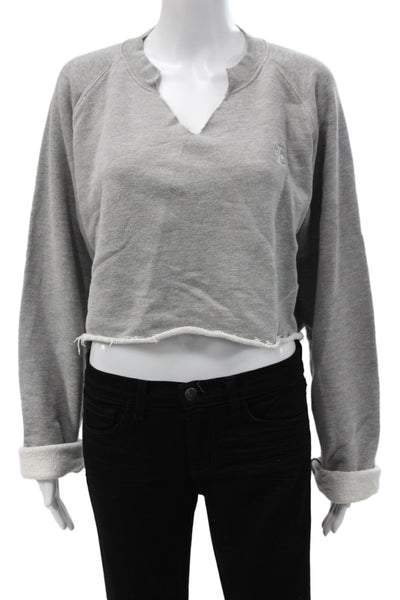 Eterne Womens Gray V Neck Cotton Blend Pullover Sweatshirt Long Sleeve Size M