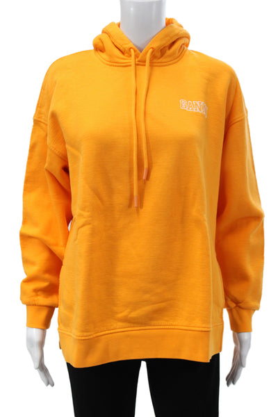 Ganni Womens Pullover Hoodie Orange Long Sleeve Crew Neck Size S