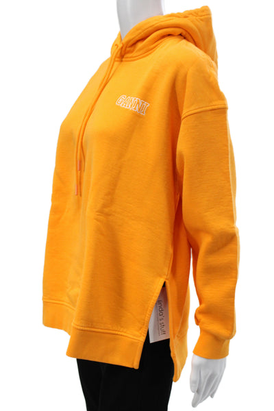 Ganni Womens Pullover Hoodie Orange Long Sleeve Crew Neck Size S