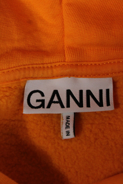 Ganni Womens Pullover Hoodie Orange Long Sleeve Crew Neck Size S