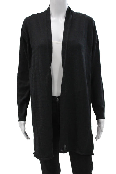 Eileen Fisher Womens Cardigan V-Neck Black Wool Blend Long Sleeve Size M