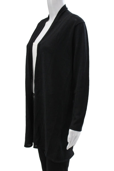 Eileen Fisher Womens Cardigan V-Neck Black Wool Blend Long Sleeve Size M