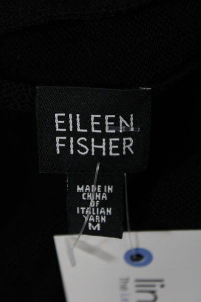 Eileen Fisher Womens Cardigan V-Neck Black Wool Blend Long Sleeve Size M