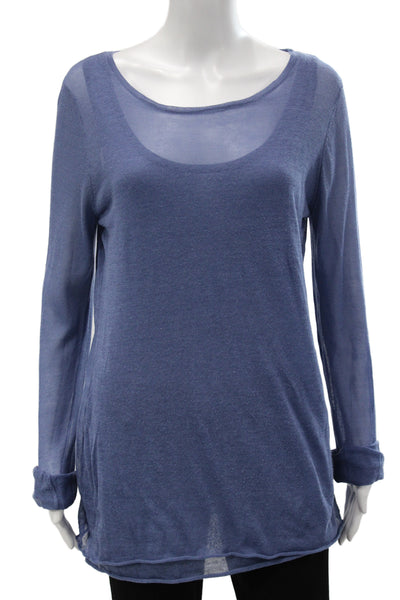 Michael Michael Kors Women Blue Scoop Neck Long Sleeve Tunic Cotton Size L