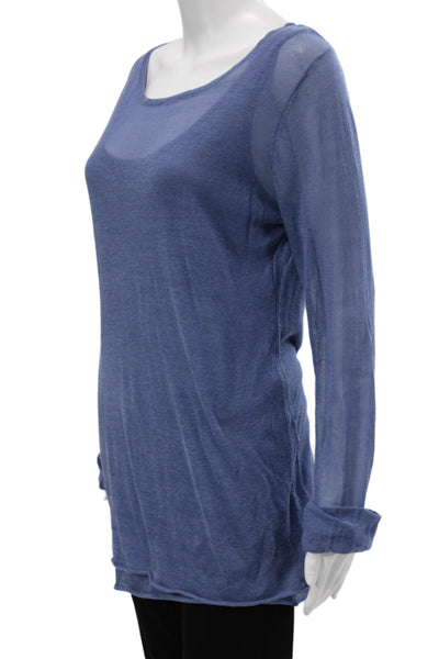 Michael Michael Kors Women Blue Scoop Neck Long Sleeve Tunic Cotton Size L