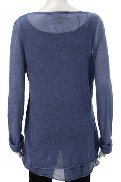 Michael Michael Kors Women Blue Scoop Neck Long Sleeve Tunic Cotton Size L