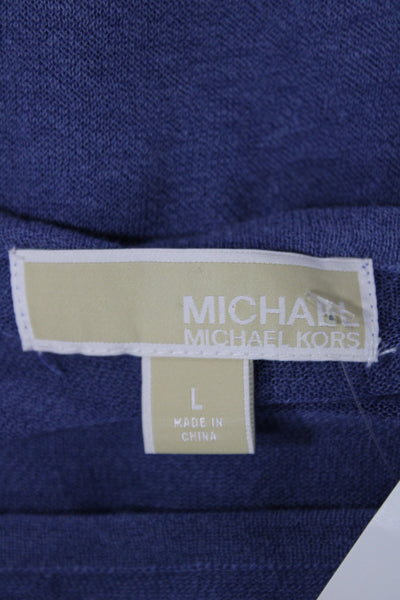 Michael Michael Kors Women Blue Scoop Neck Long Sleeve Tunic Cotton Size L