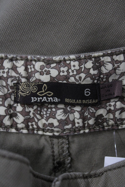 prAna Women Chino Pants Green Cotton Blend Button Size 6