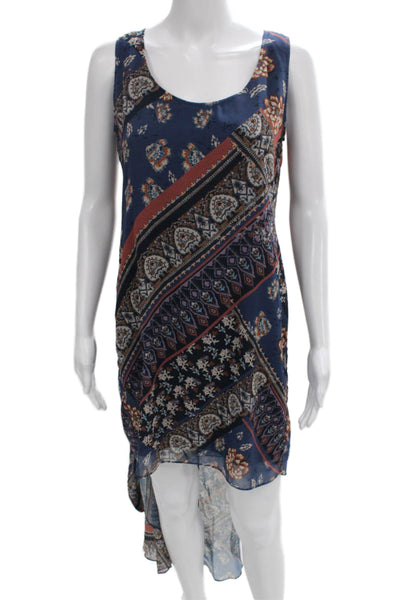 Drew Women Shift Tank Dress Dark Blue Paisley Sleeveless Short Polyester Size S