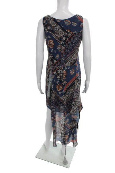 Drew Women Shift Tank Dress Dark Blue Paisley Sleeveless Short Polyester Size S