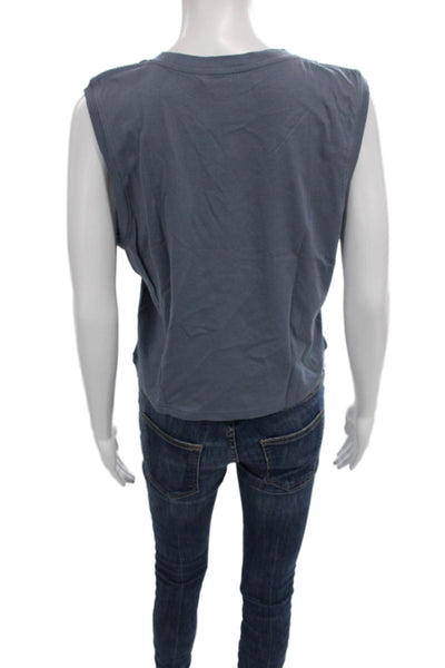 Athleta Women Cropped Basic Cotton Sleeveless Crew Neck T-Shirt Blue Size M