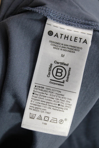 Athleta Women Cropped Basic Cotton Sleeveless Crew Neck T-Shirt Blue Size M