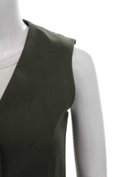 Theory Women Army Green V-Neck Button Vest Sleeveless 70% Triacetate Size 2