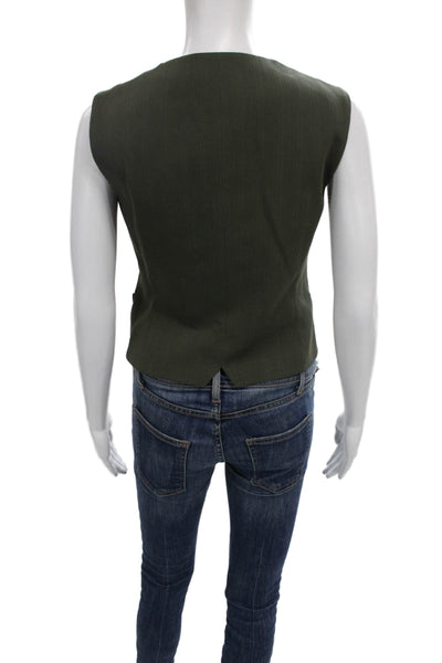 Theory Women Army Green V-Neck Button Vest Sleeveless 70% Triacetate Size 2