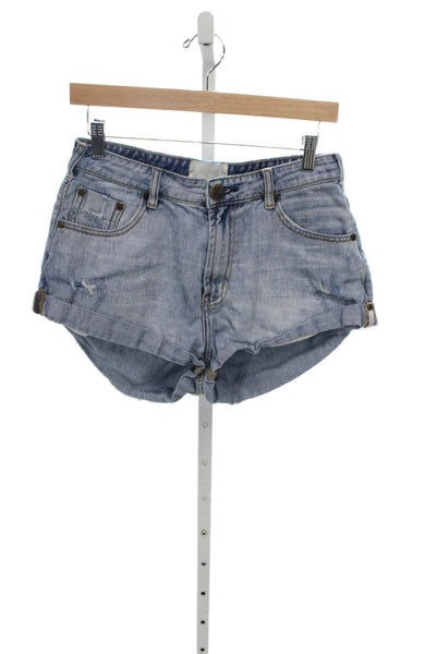 One Teaspoon Unisex Light Blue Cotton Solid 90s Shorts Size 27